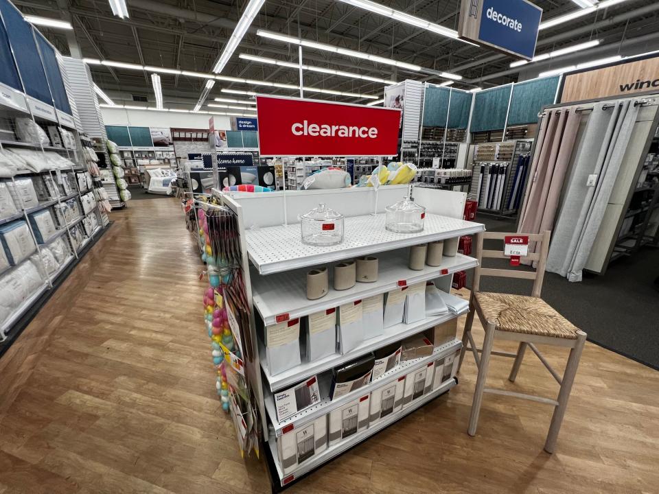 A clearance shelf at a Bed Bath & Beyond store