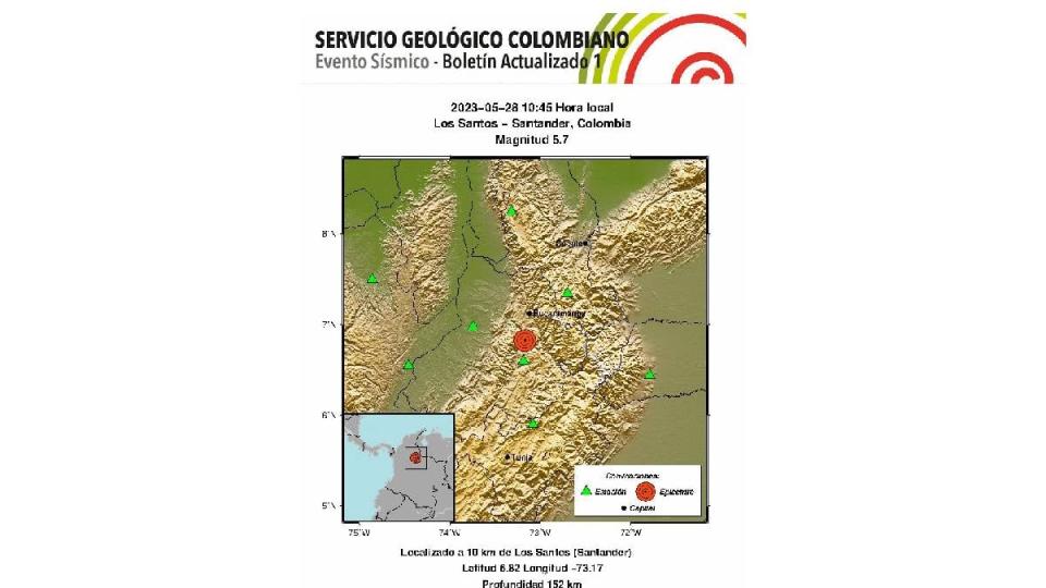 Reporte del Servicio Geológico Colombiano sobre el temblor del 28 de mayo.