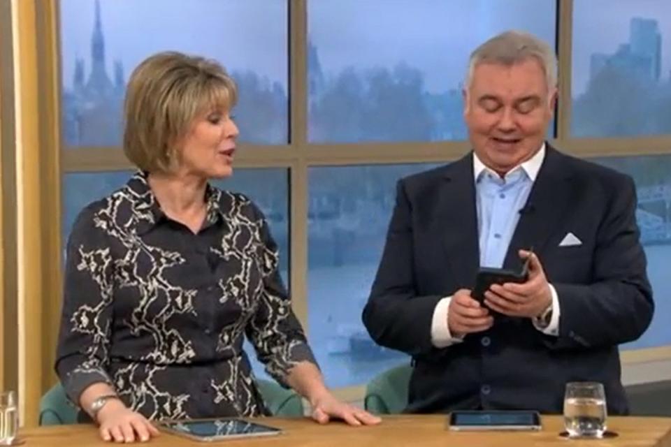 Oops: Eamonn Holmes was left red-faced after his phone rang live on air (ITV)