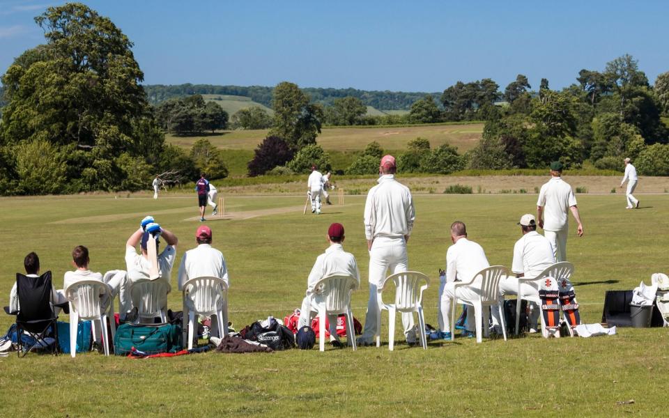 Men playing cricket in Knole Park Sevenoaks - Tony Watson / Alamy