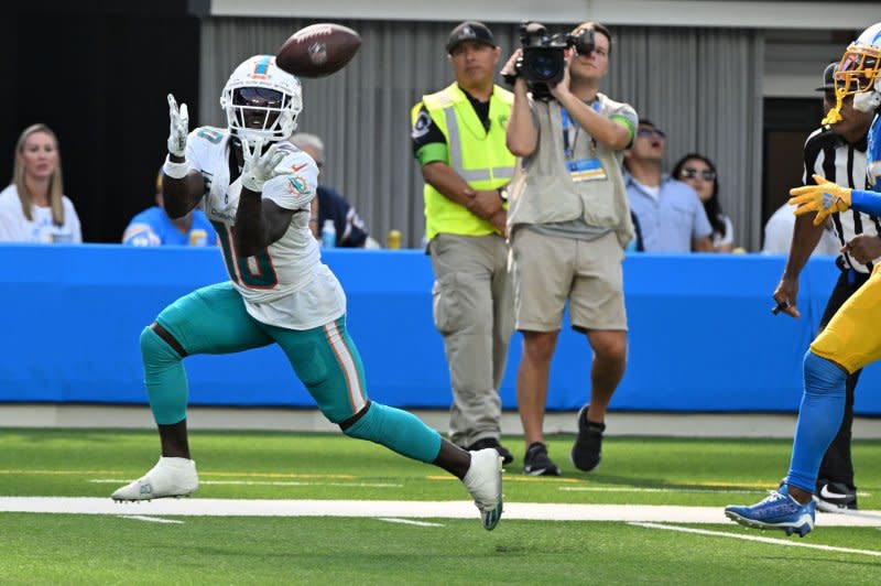 Miami Dolphins wide receiver Tyreek Hill leads my Top 50 positional rankings for Week 5. File Photo by Jon SooHoo/UPI