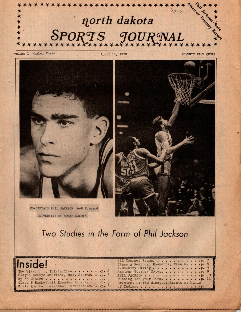 This pair of photos shows Phil Jackson as a 6'8" forward for the University of North Dakota and laying the ball in from the left side as a New York Knick. Photos by Phil Jackson.