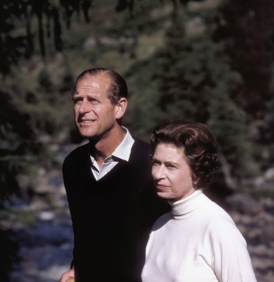 <p>Queen Elizabeth II photographed on a sunny walk with Prince Philip. Their marriage in November 1947 was a Royal love match and flourished over 73 years.</p>