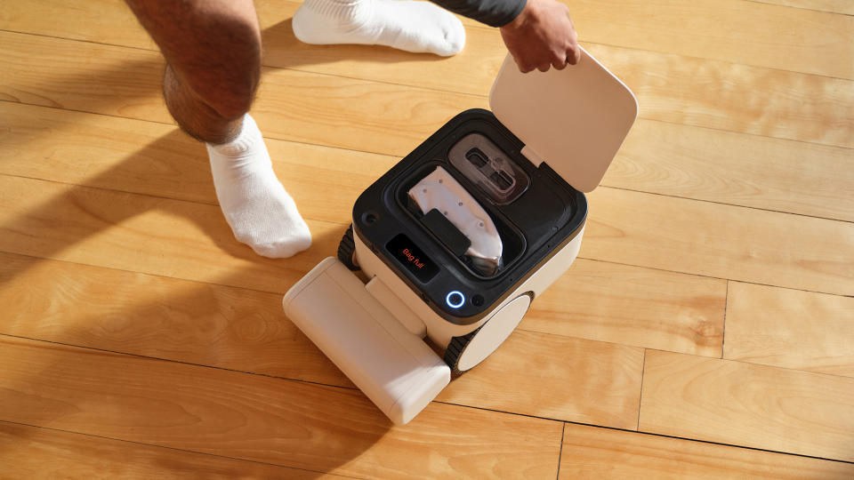 The Matic robot vacuum on a wooden floor