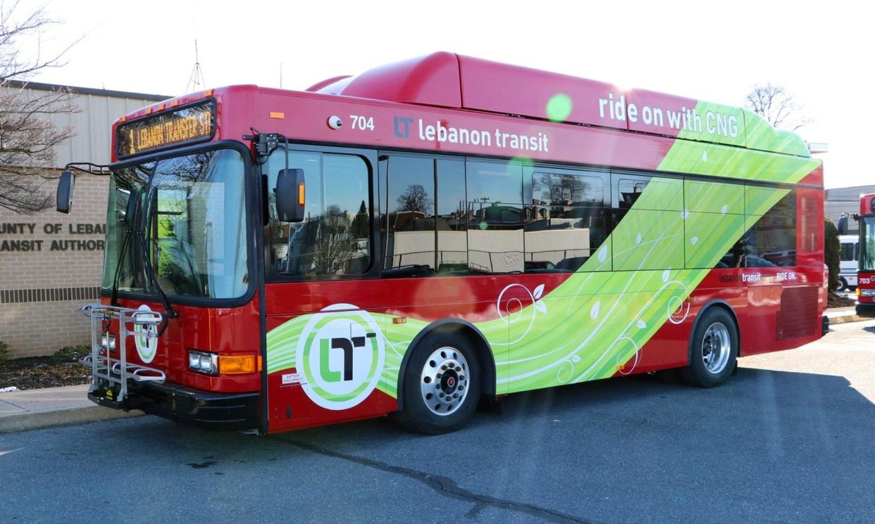 A Lebanon Transit bus sits out front of the main office at 200 Willow Street.