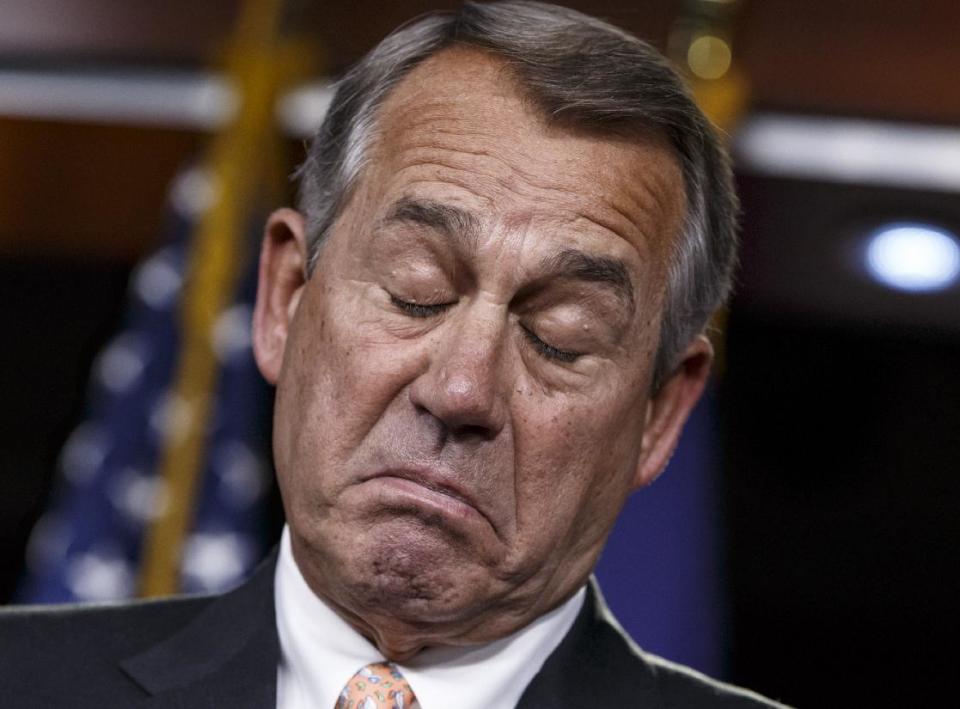 El líder republicano en la Cámara baja John Boehner al hablar con la prensa sobre el presupuesto de DHS. (AP)