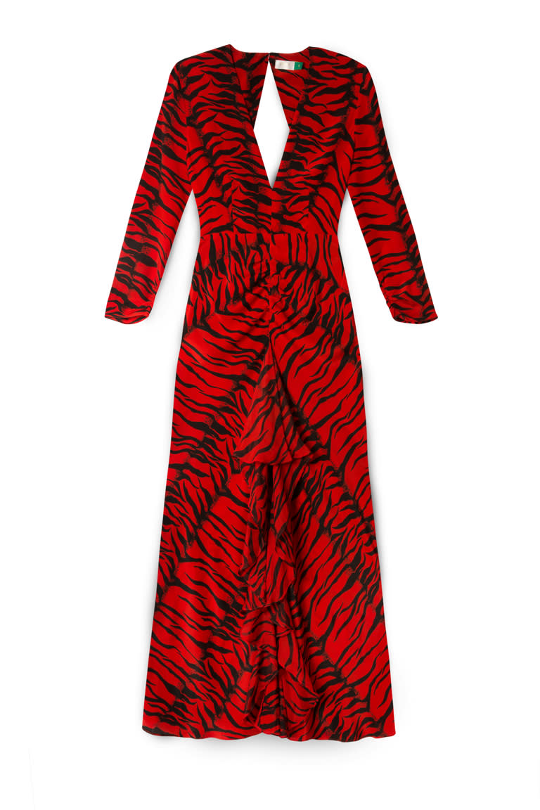 Rixo is the brand of the moment and Willoughby’s ‘Red Tiger’ dress is sure to garner sell-out status [Photo: Rixo]