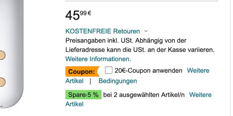 Zusätzliche Coupons sollten Sie nicht übersehen (Bild: Amazon)