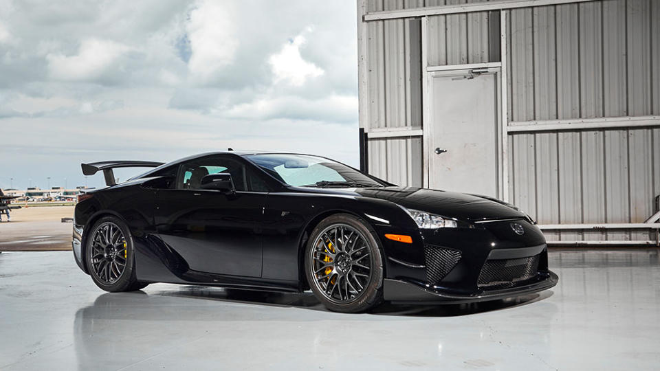 A front 3/4 view of the 2012 Lexus LFA Nürburgring Package in black