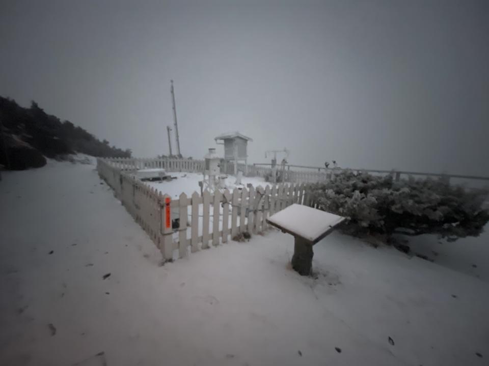 玉山目前正在下雪。（圖／東森新聞）