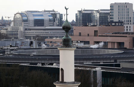 The minaret of the Brussels' Great Mosque is seen in Brussels, Belgium January 19, 2018. Picture taken January 19, 2018. REUTERS/Yves Herman