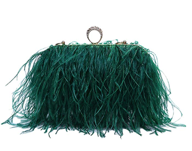 L'vow Women' Ostrich Feather Evening Clutch Bridesmaid Handbag Shoulder Bag Party Purse. (Photo: Amazon)