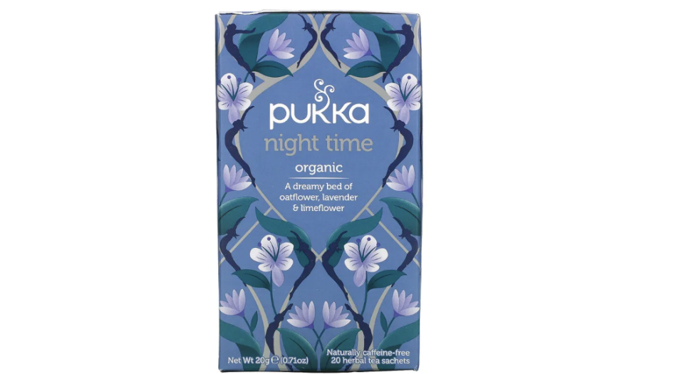 Night Time Tea, Naturally Caffeine-Free, 20 Herbal Tea Sachets. PHOTO: Pukka