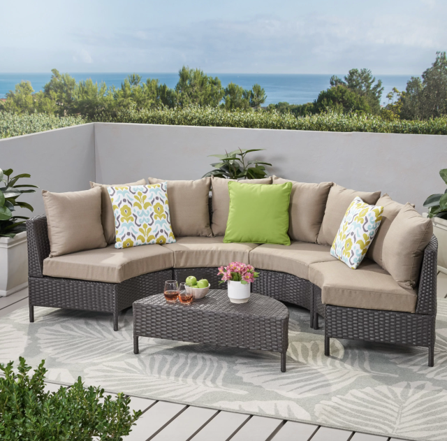 dowd 5 piece rattan sectional seating group with cushions