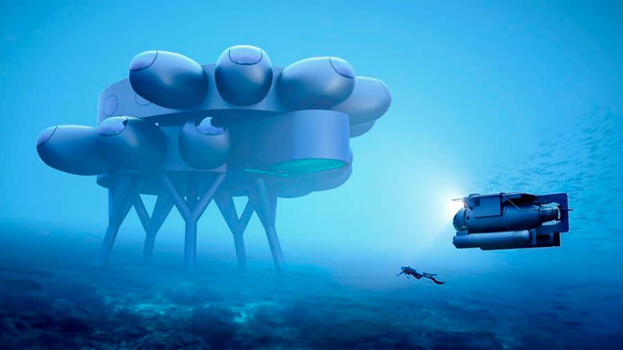 Diseño de la nueva estación internacional submarina PROTEUS ideada por Fabien Cousteau