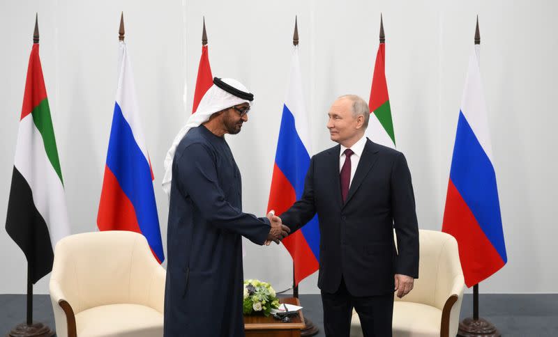 Russian President Putin and United Arab Emirates' President Al Nahyan meet in St Petersburg