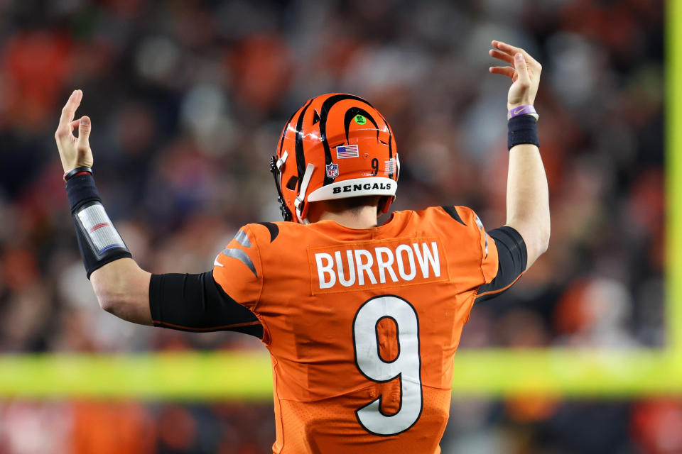 CINCINNATI, OH - DECEMBER 04: Cincinnati Bengals quarterback Joe Burrow (9) reacts during the game against the Kansas City Chiefs and the Cincinnati Bengals on December 4, 2022, at the Paycor Stadium in Cincinnati, OH. (Photo by Ian Johnson/Icon Sportswire via Getty Images)