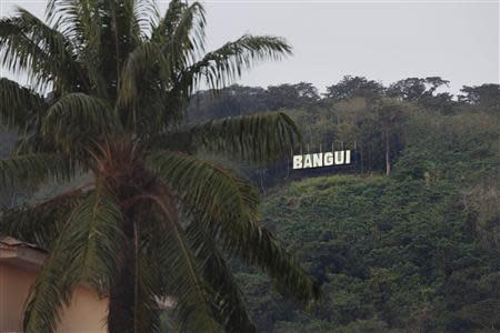 A sign for Bangui is seen in the hills of Bangui, Central African Republic, November 27, 2013. REUTERS/Joe Penney