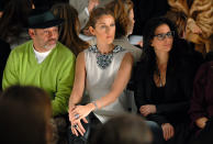 <p>NEW YORK - FEBRUARY 08: Singer Celine Dion (C) sits in the front row at the J Mendel Fall 2007 fashion show during Mercedes-Benz Fashion Week in the Promenade in Bryant Park February 8, 2007 in New York City. (Photo by Rob Loud/Getty Images For IMG)</p> 