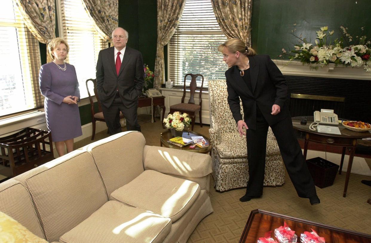 Dick Cheney, his wife, Lynne, and their daughter Mary tour the vice president's residence before hosting a reception at their new home on Jan. 21, 2001.