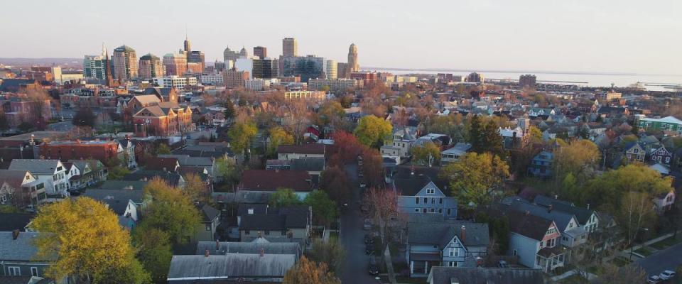 Aerial view of spring colors in Buffalo, NY