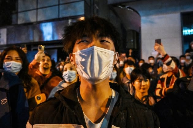 shanghai-china-protests.jpg TOPSHOT-CHINA-HEALTH-VIRUS-PROTEST-POLICE - Credit: Hector Retamal/AFP/Getty Images