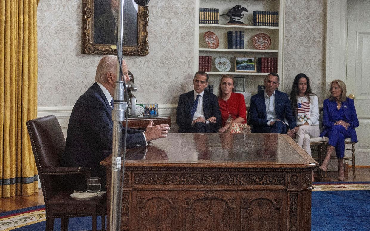 Mr Biden's family watches on as he gives his final farewell to his campaign