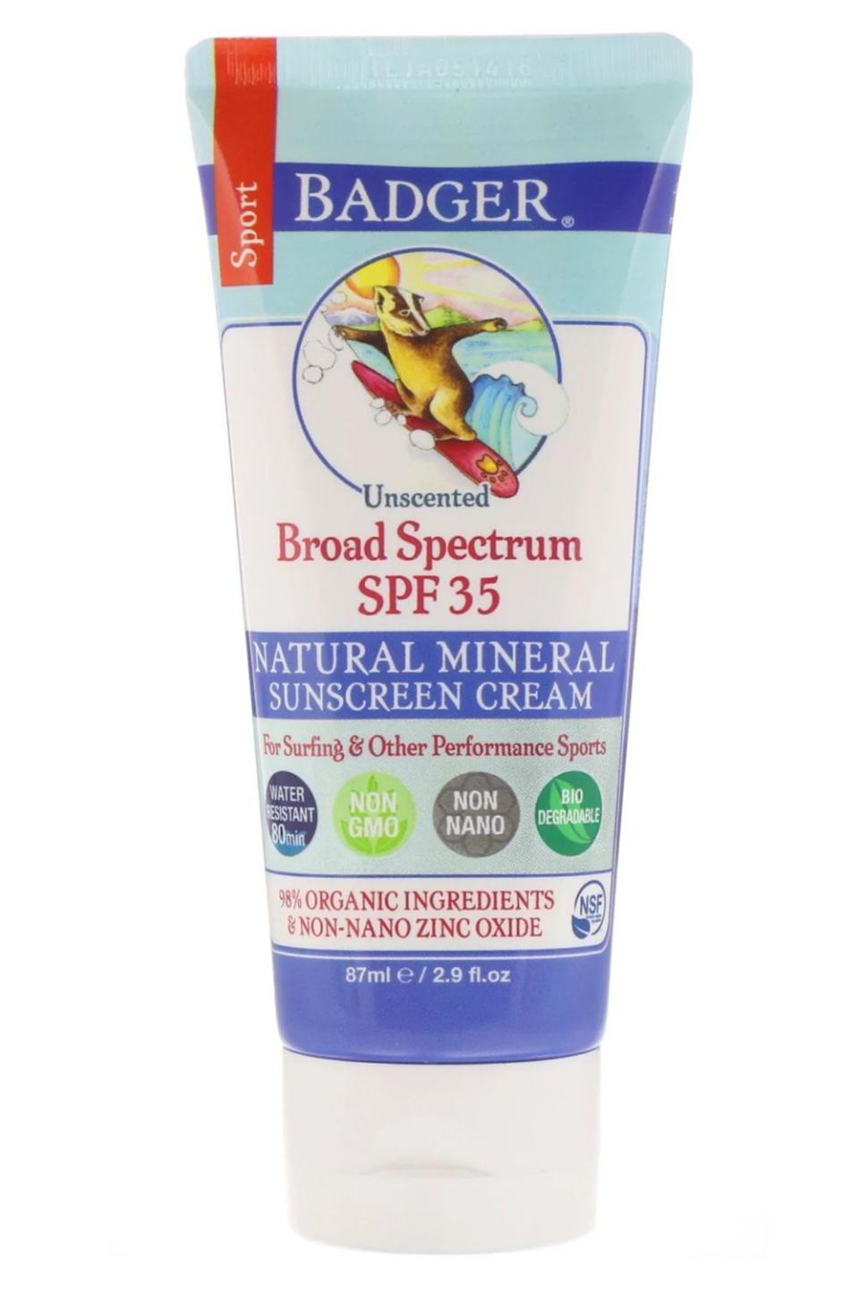 10) Badger SPF 35 Zinc Oxide Sport Sunscreen Cream