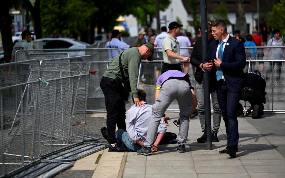 A person is detained after a shooting incident after Slovak government meeting in Handlova, Slovakia
