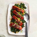 <p>Gochujang, a Korean red chile paste, and honey give this salmon a little bit of sweetness and a whole lot of spice. <a href="https://www.eatingwell.com/recipe/7944667/gochujang-glazed-salmon-with-garlic-spinach/" rel="nofollow noopener" target="_blank" data-ylk="slk:View Recipe;elm:context_link;itc:0;sec:content-canvas" class="link ">View Recipe</a></p>