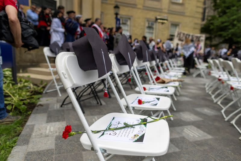 Supporters of Palestinians hold graduation ceremony in honour of those in Gaza in Toronto