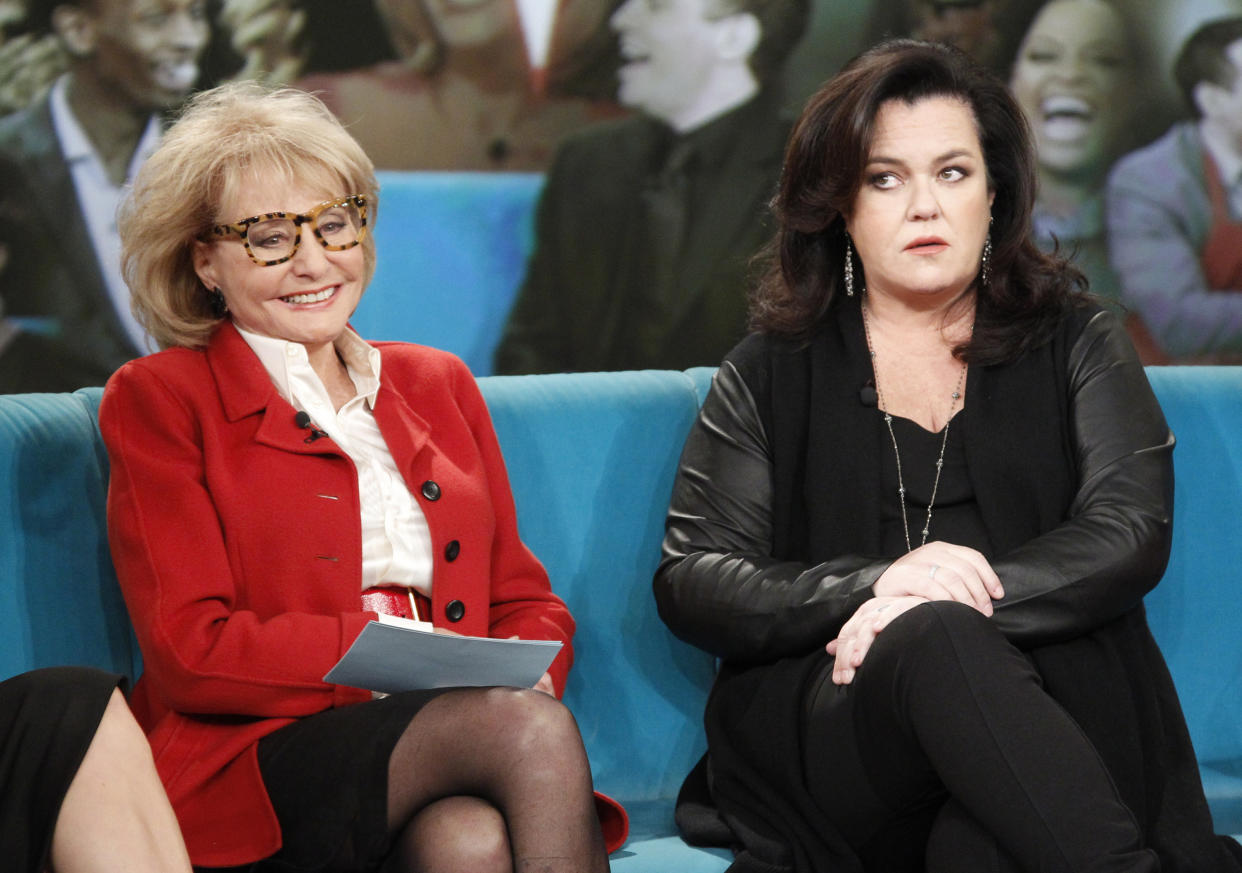 THE VIEW - Rosie O'Donnell returns to THE VIEW to a standing ovation, FRIDAY, FEB. 7 (11:00 a.m. - 12:00 noon, ET) airing on the Disney General Entertainment Content via Getty Images Television Network.  Never shy on opinions, the Emmy Award-winner joins the co-hosts for Hot Topics, shares how her life dramatically changed since leaving THE VIEW and makes a declaration that even she thought she would never say.  The appearance marks the first time Rosie O'Donnell has returned to the talk show since moderating Season 10 (2006-2007).    (Photo by Lou Rocco/Disney General Entertainment Content via Getty Images)
BARBARA WALTERS, ROSIE O'DONNELL