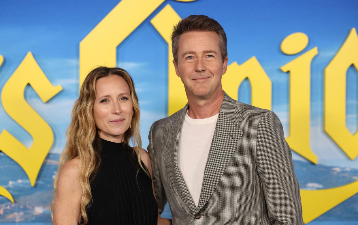 Cast member Edward Norton and his wife Shauna Robertson attend the premiere for the film Glass Onion: A Knives Out Mystery at the Academy Museum of Motion Pictures in Los Angeles, California, U.S., November 14, 2022. REUTERS/Mario Anzuoni