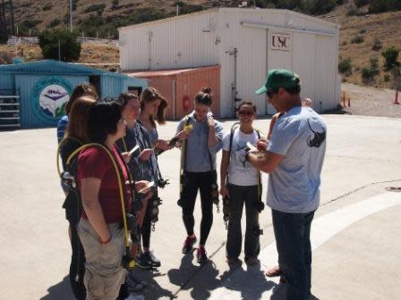 May 21, 2013. The author reviewing underwater navigation skills with members of the USC Environmental Studies dive team at the Wrigley Marine Science Center on Catalina Island. Photo: Tom Carr.