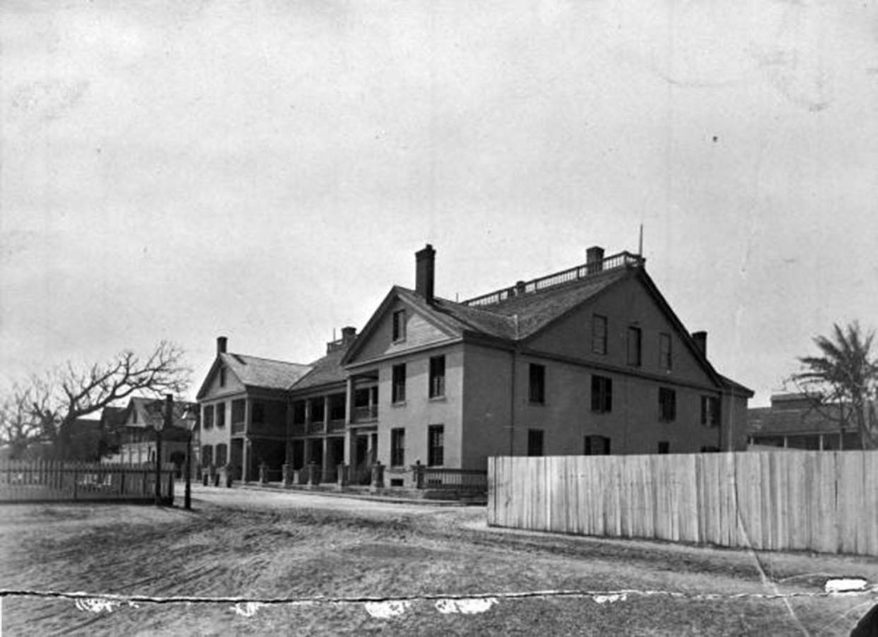 St. Francis Barracks, now home to Florida National Guard Headquarters, is seen in 1885 at St. Francis and Marine streets in St. Augustine. The site is the former site of old Franciscan Monastery, constructed in 1588.