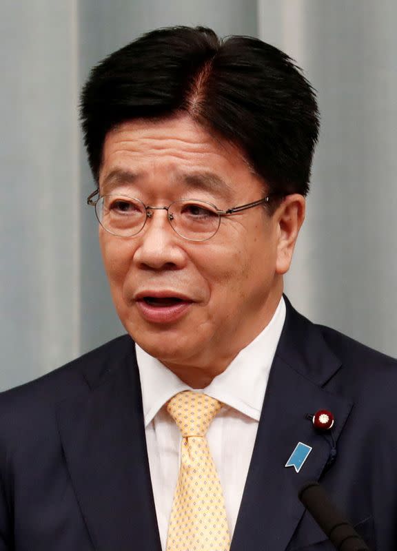 FILE PHOTO: Japan's new Chief of Cabinet Secretary Katsunobu Kato announces new cabinet members in Tokyo