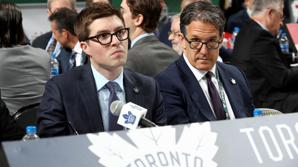 Brendan Shanahan announced on Friday that Kyle Dubas would not be returning as GM of the Toronto Maple Leafs. (Photo by Bruce Bennett/Getty Images)