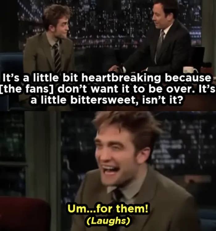 Rob on talk show saying he isn't sorry the franchise is ending, jokey