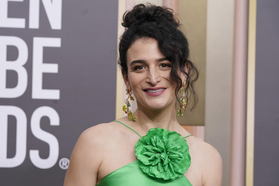 Jenny Slate arrives at the 80th annual Golden Globe Awards at the Beverly Hilton Hotel on Tuesday, Jan. 10, 2023, in Beverly Hills, Calif. (Photo by Jordan Strauss/Invision/AP)