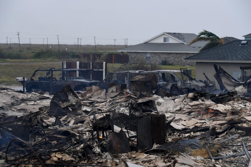 A burnt-out house that caught fire after Hurricane Harvey hit Corpus Christi.