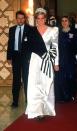 <p>In true 1980s fashion, Princess Diana wore a black and white evening gown with a giant bow in the front to a royal wedding in Saudi Arabia. The royal also wore the ultimate piece of jewelry: a stunning tiara. </p>