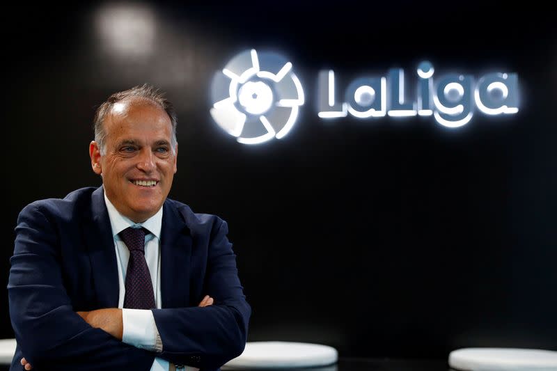 FILE PHOTO: La Liga President Javier Tebas poses during an interview with Reuters at the La Liga headquarters in Madrid