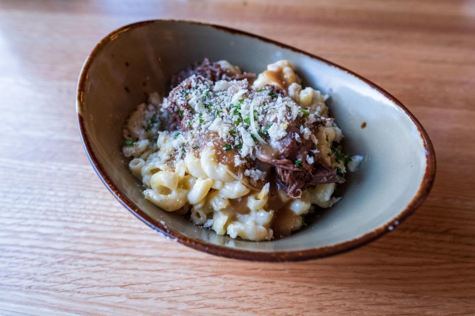 Shortrib mac and cheese by Brighton’s chef Jeffrey Sanich, part of his new menu at the Milly Chalet.