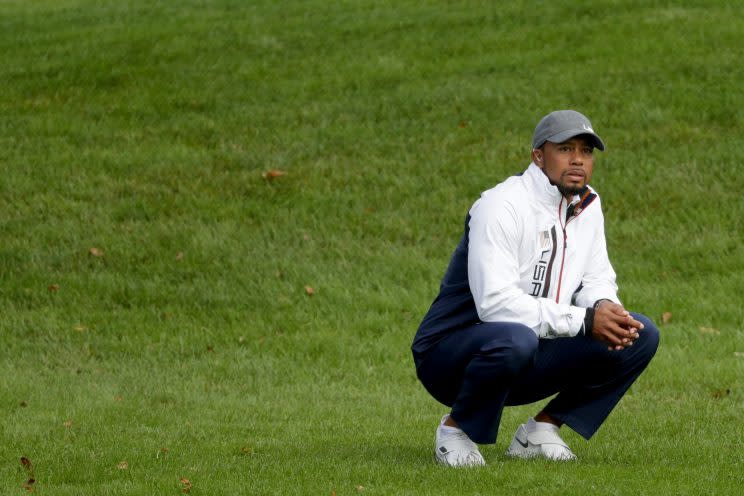 Tiger Woods watches the action at the Ryder Cup. (Getty Images)