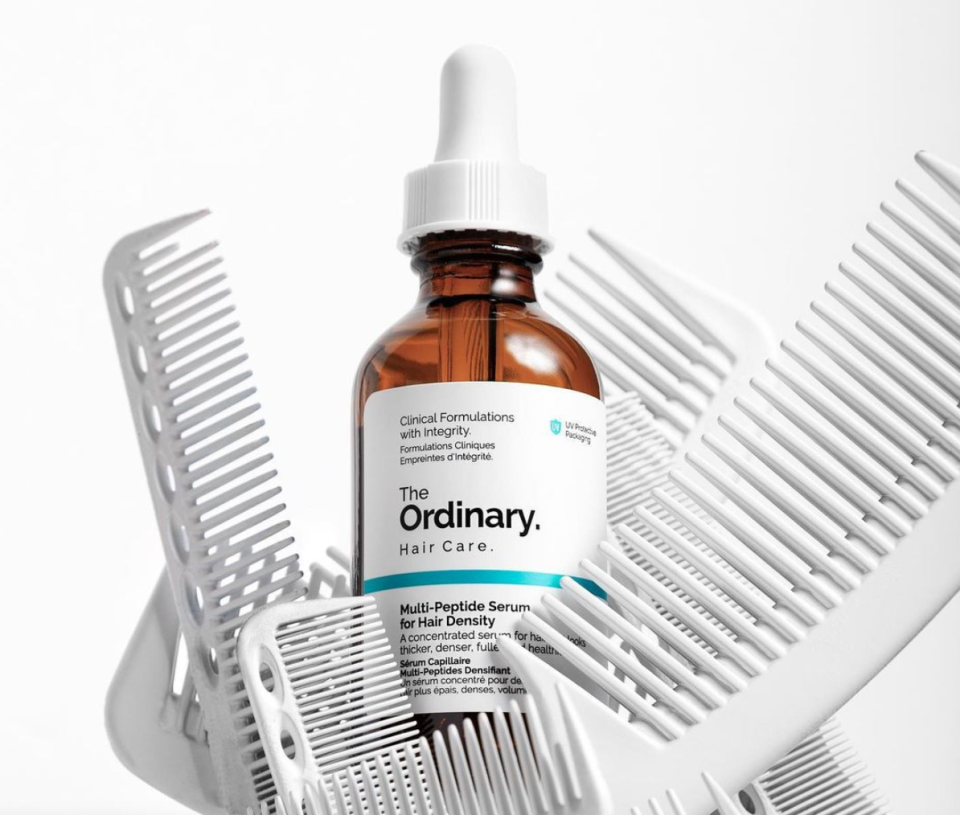 Customers swear by the affordable Ordinary Multi-Peptide Serum for Hair Density for thick, luscious locks.