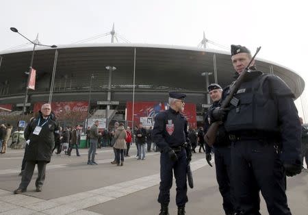 Rugby Union - France vs Italy - Stade de France, Paris, France - 6/2/16. French Policemen patrol just before a Six Nations tournament match. REUTERS/Gonzalo Fuentes