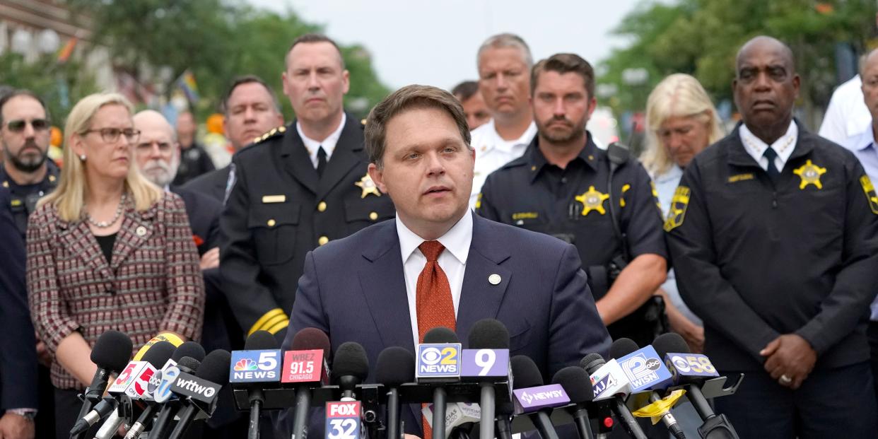 Lake County state's attorney Eric Rinehart at a press conference.