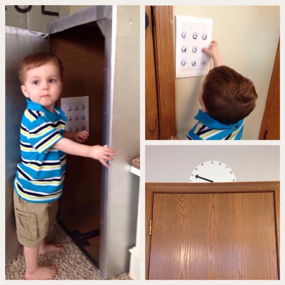 "My son is obsessed with elevators, so for his 2nd birthday we had an elevator themed party and made him an elevator out of a cardboard box." --&nbsp;Amber Walls Fosler