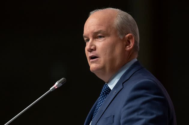 Conservative Leader Erin O'Toole speaks to members of the National Caucus in Ottawa on Sept. 9, 2020.