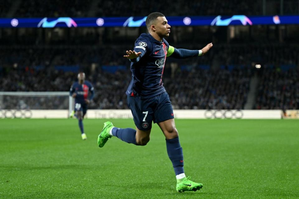 Mbappe celebrates after scoring the opening goal of the second leg (Getty Images)